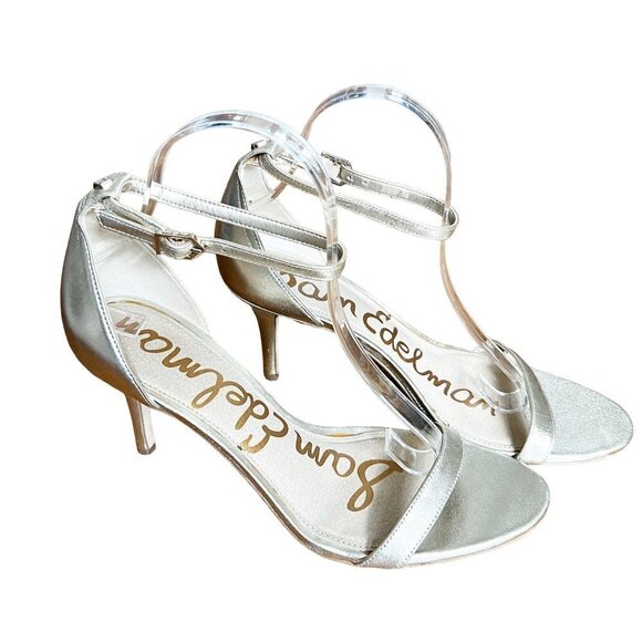 Sam Edelman Patti Ankle Strap Silver Leather Heels Formal or Everyday Wear sz(9. - Picture 4 of 11